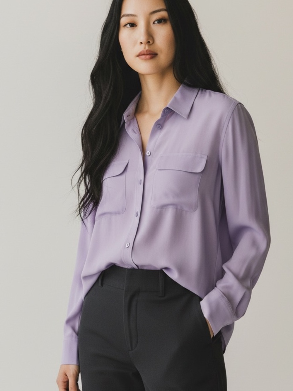 Equipment Signature Slim Fit 100% Silk Shirt Lavender Violet Capsule Wardrobe M